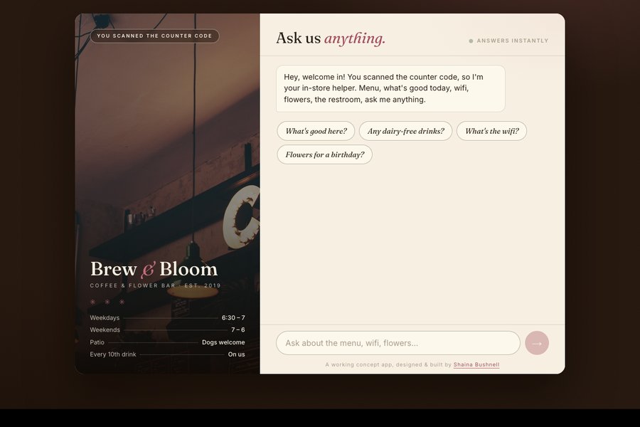 Brew and Bloom store assistant app