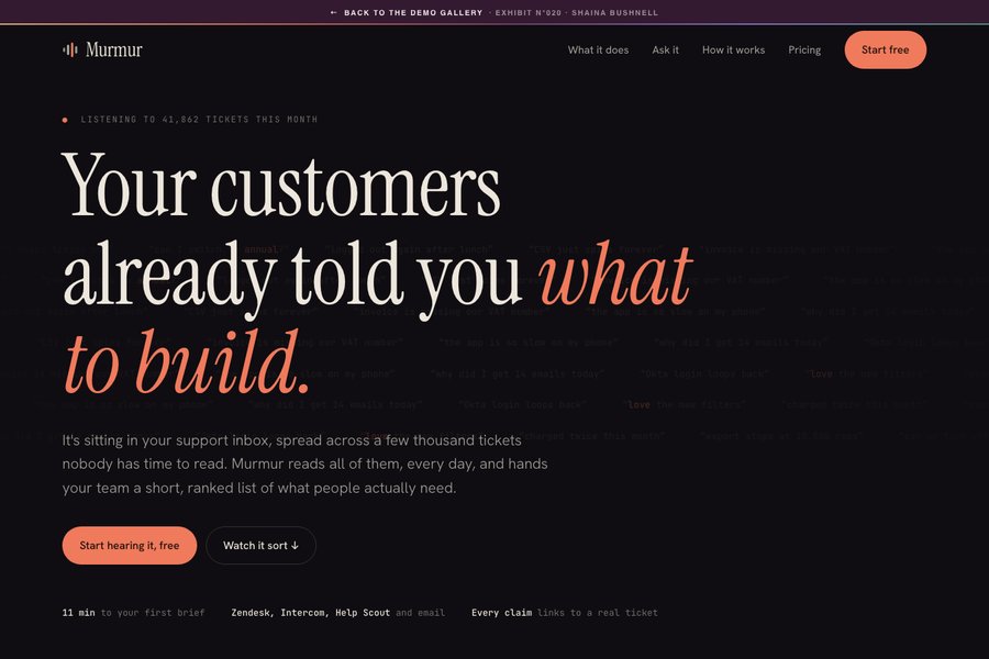 Murmur, a dark AI SaaS landing page