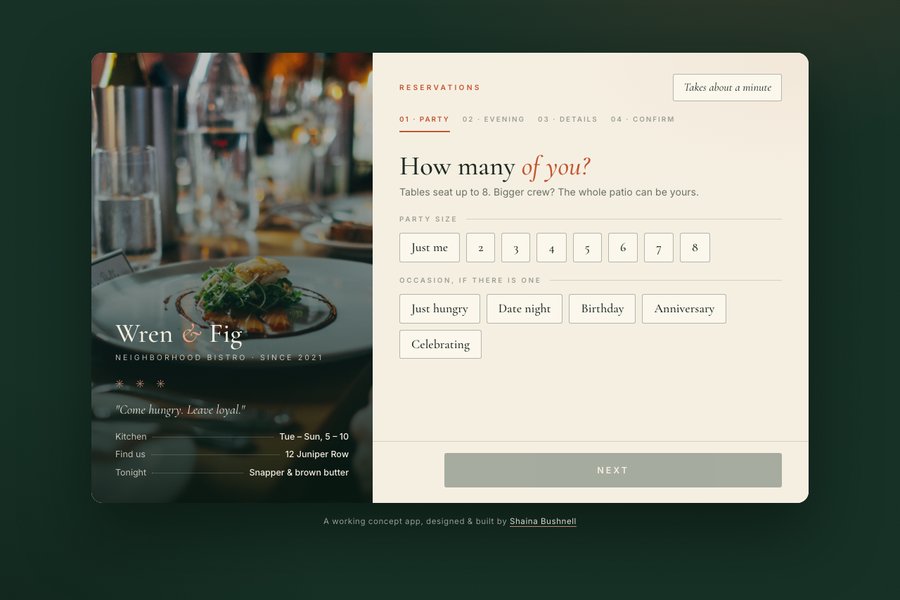 Wren and Fig reservation app